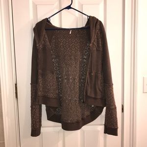 Free People Brown Knitted Zip Up Hoodie